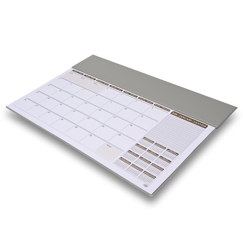 FIS Grey PVC 490x340mm English-French 2026 Desk Planner - FSDK2EF26GY