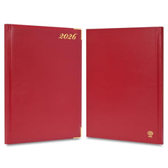 FIS Maroon 210x260mm Gold Corner English-French 2026 Diary-FSDI32EG26MR