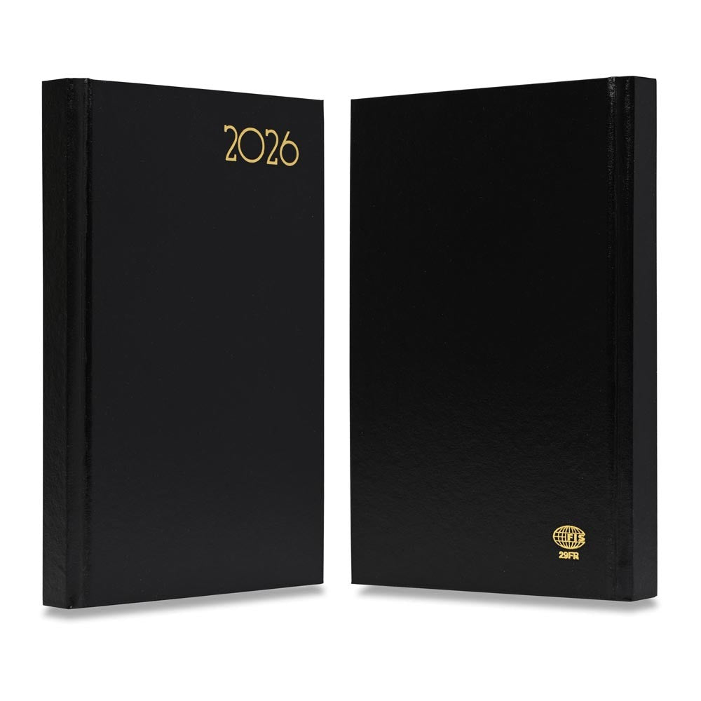FIS Black A5 French Hard Cover Vinyl 2026 Diary-FSDI29FR26BK - Al Masam Stationery LLC