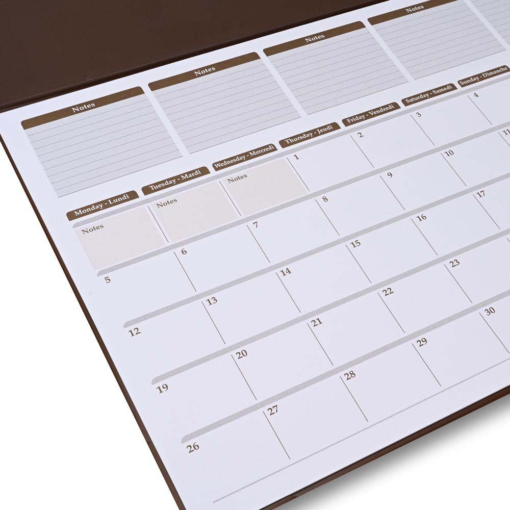 FIS Brown PVC 490x340mm English-French 2026 Desk Planner - FSDK2EF26BR - Al Masam Stationery LLC