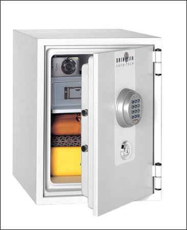 SHINJIN FIREPROOF SAFE MODEL GB-T455 Locking:&nbsp; Keylock + Electronic Lock Ext. Dim. (mm):H 455 x W&nbsp; 360x D 370mm, Weight: 45 Kg, Capacity: 19 L No Internal fitting Fire resistance: Tested by SP (Swedish National Testing and Research Institute) n accordance with NT Fire 017&nbsp; and have two kinds of P marks, NT Fire 017 60min paper and NT Fire 017 90min paper. Also certified by KS. Warranty: 1&nbsp; Year on-site against manufacturing defects Price inclusive of Delivery &amp; Bolting
