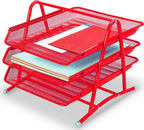 Red 3-Tier Wire Mesh Document Tray