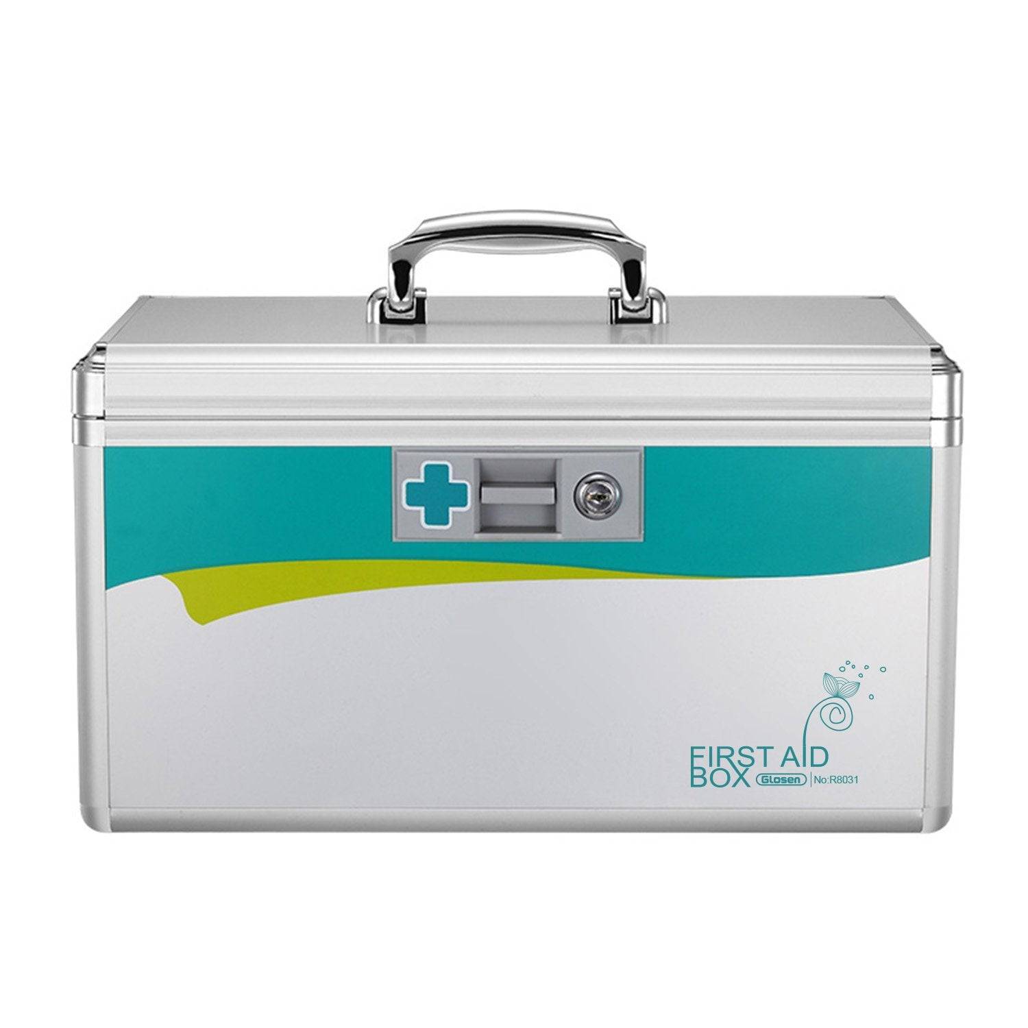 Glosen Lockable First Aid Box/Medicine Storage Box with Portable Handle Small Silver Secondary image