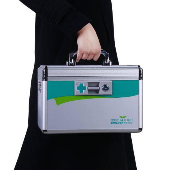 Glosen Lockable First Aid Box/Medicine Storage Box with Portable Handle Small Silver - Al Masam Stationery LLC Main image