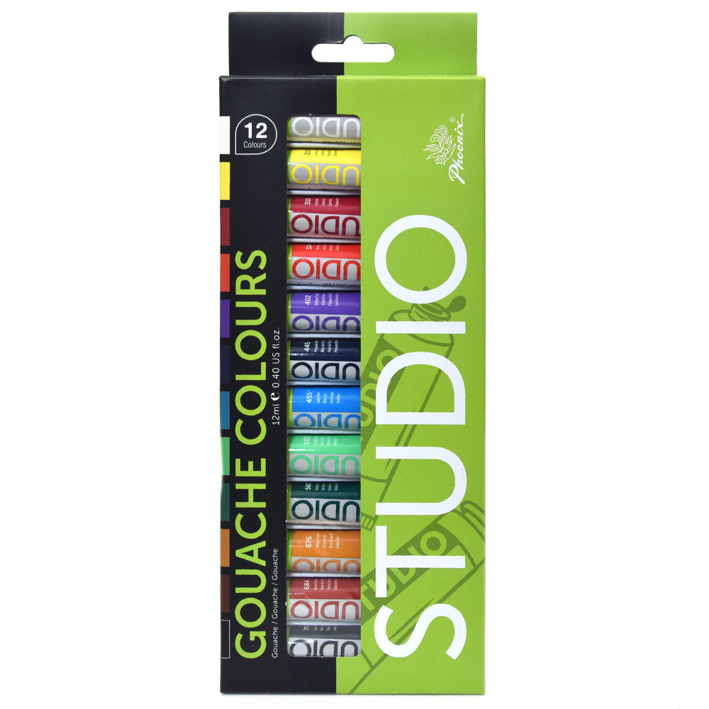 Phoenix Studio Gouache 12*12ML Paper Box Set ABL Tube - Al Masam Stationery LLC Main image