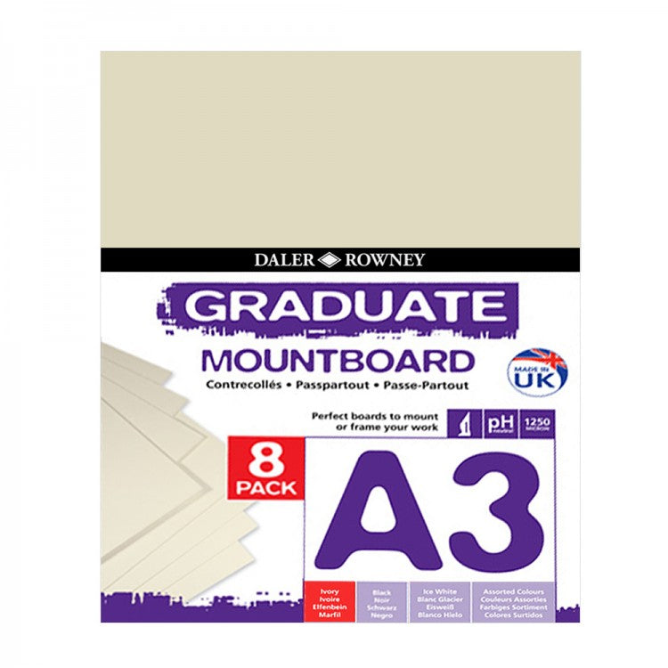 DALER ROWNEY : GRADUATE MOUNTBOARD A3 : IVORY : PACK OF 8 - Al Masam Stationery LLC