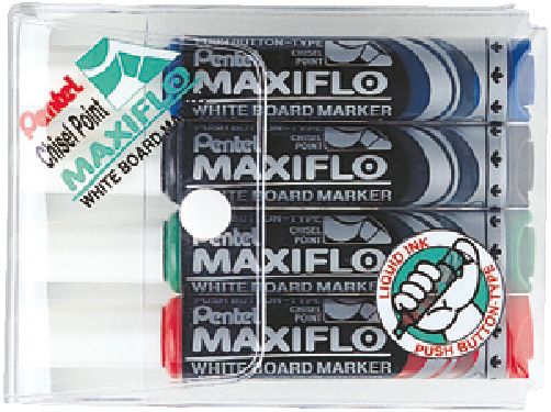 Pentel MWL6 Maxiflow White Board Marker Chisel Tip - (Pack of 4) - Al Masam Stationery LLC