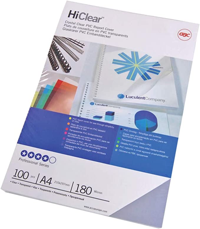 GBC BINDING COVERS PVC CLEAR TRANSPARENT A4 200MIC - Al Masam Stationery LLC