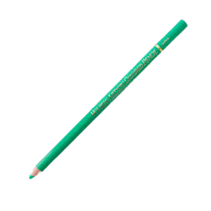 Holbein colored pencil in emerald green, individual coloring pencil from the Holbein brand, showing a sharpened tip and green core.