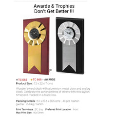 AMS- TC 666 AWARDE Metal Awards Wooden Award Clock Gold - Al Masam Stationery LLC