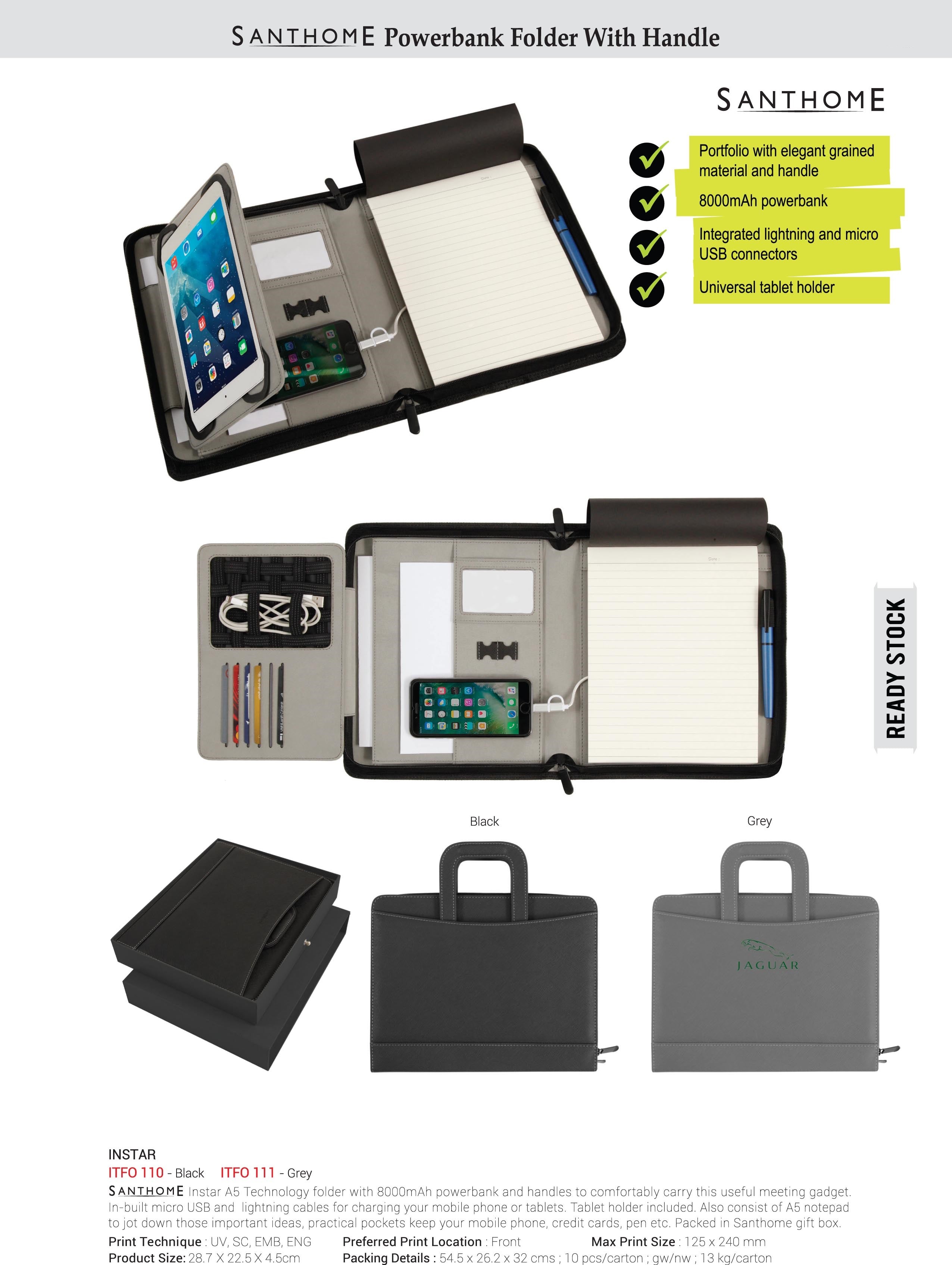 AMS-ITFO 110 Instar  - 8000mah Powerbank Folder with Handle (Black) - Al Masam Stationery LLC