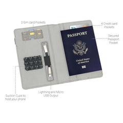 AMS-ITTA-205- Krim   -  Passport Holder with 4000mah Powerbank and 8 GB USB (Dark Grey/Light Grey) - Al Masam Stationery LLC