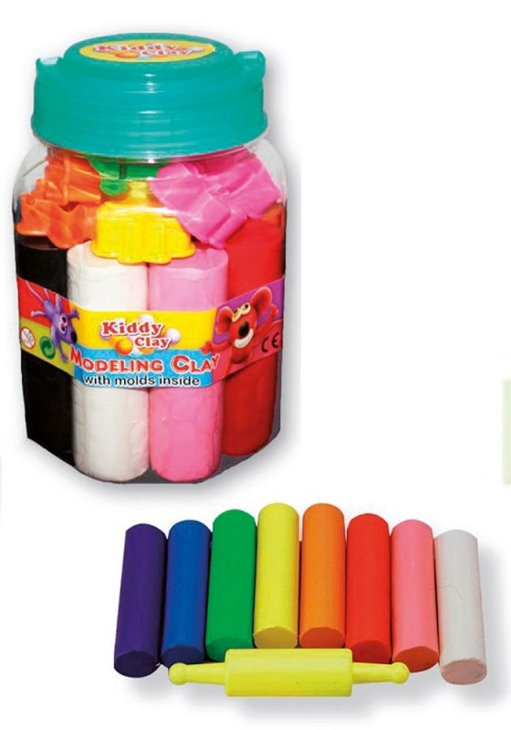 Kiddy Clay 8 Color Stick 550G + 10Mold And Roll IN Bucket - Al Masam Stationery LLC Main image