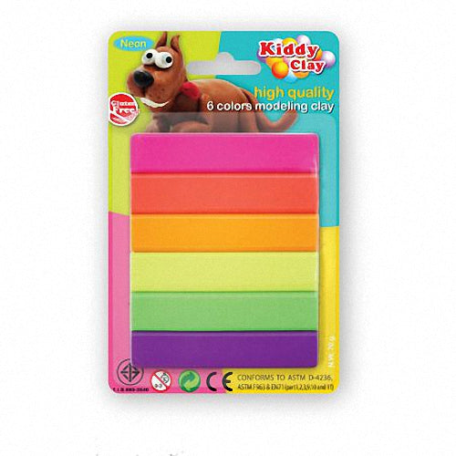 Kiddy Clay Modeling Clay set of 6 Neon Color 60g - Al Masam Stationery LLC Main image