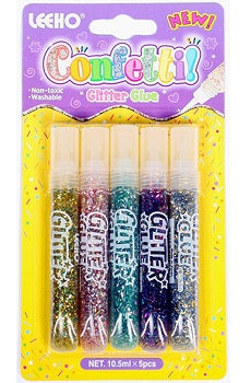 Leeho Glue 3D Glitter 10.5ml Set of 5 - Al Masam Stationery LLC Main image
