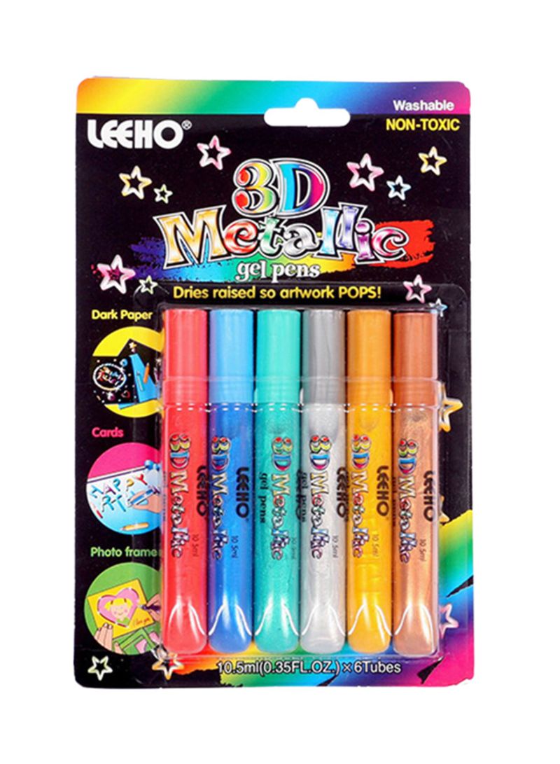 Leeho Glue 3D Metalic 10.5ml Set of 6 - Al Masam Stationery LLC Main image