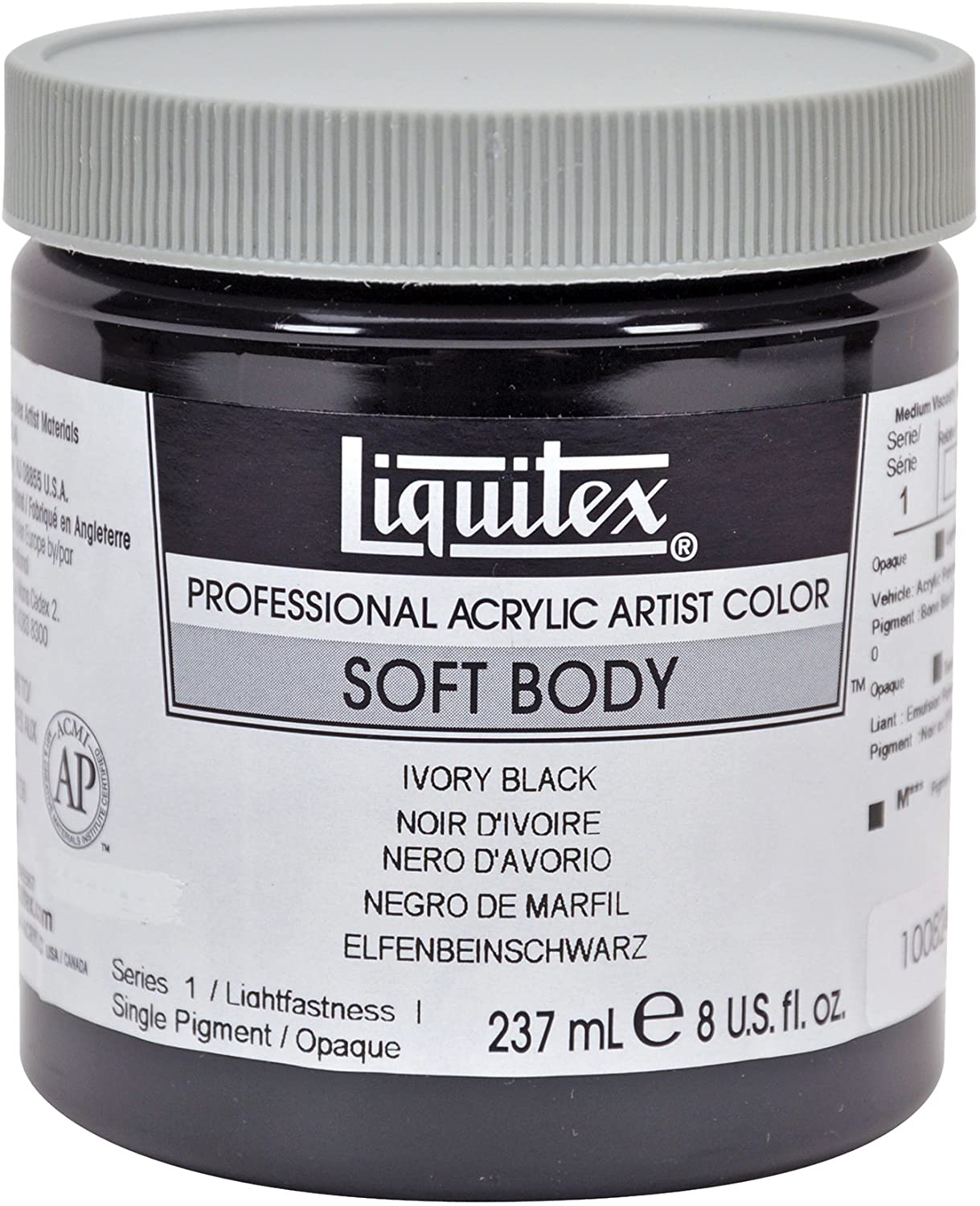 Liquitex Professional Soft Body Acrylic Paint 8-oz jar, Ivory Black - Al Masam Stationery LLC Main image