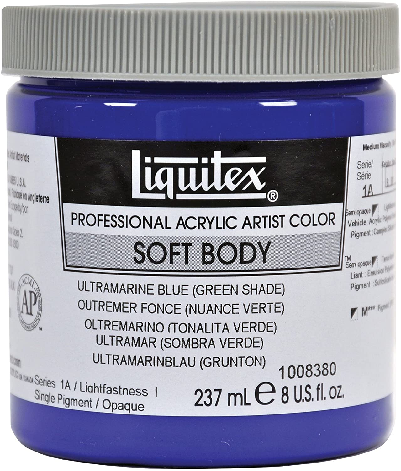 Liquitex Professional Soft Body Acrylic Paint 8-oz jar, Ultramarine Blue (Green Shade) - Al Masam Stationery LLC Main image