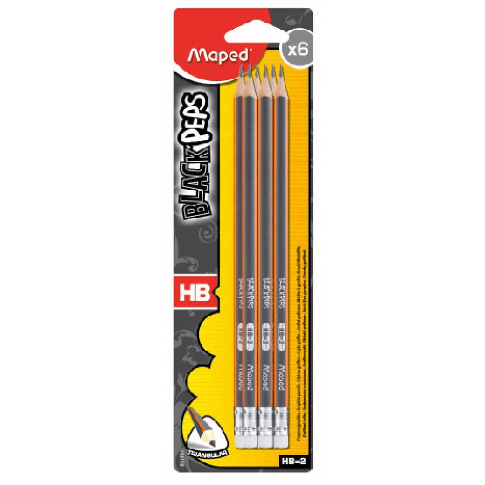 Maped Black Peps HB Pencil Blister of 6 pcs - Al Masam Stationery LLC Main image