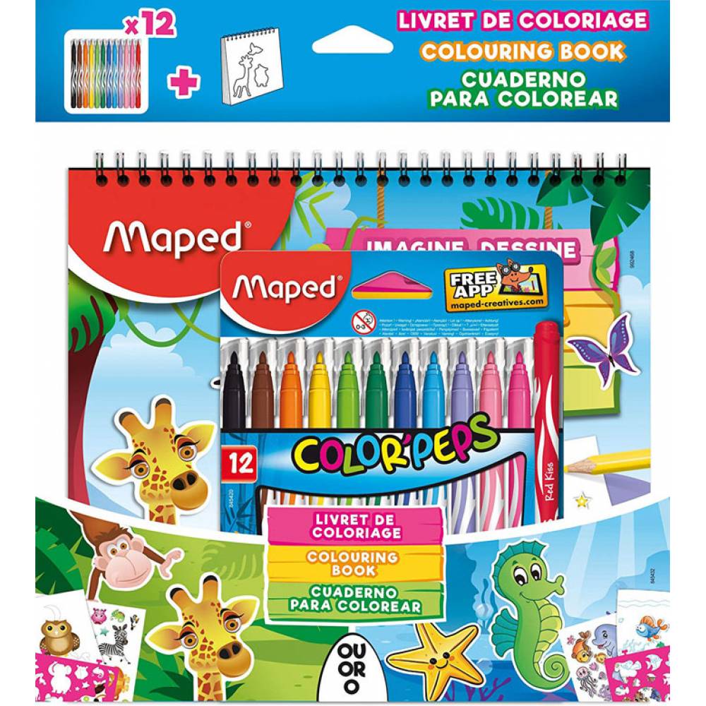 Maped Color Peps FeltTip Jungle 12 Color and Book - Al Masam Stationery LLC Main image