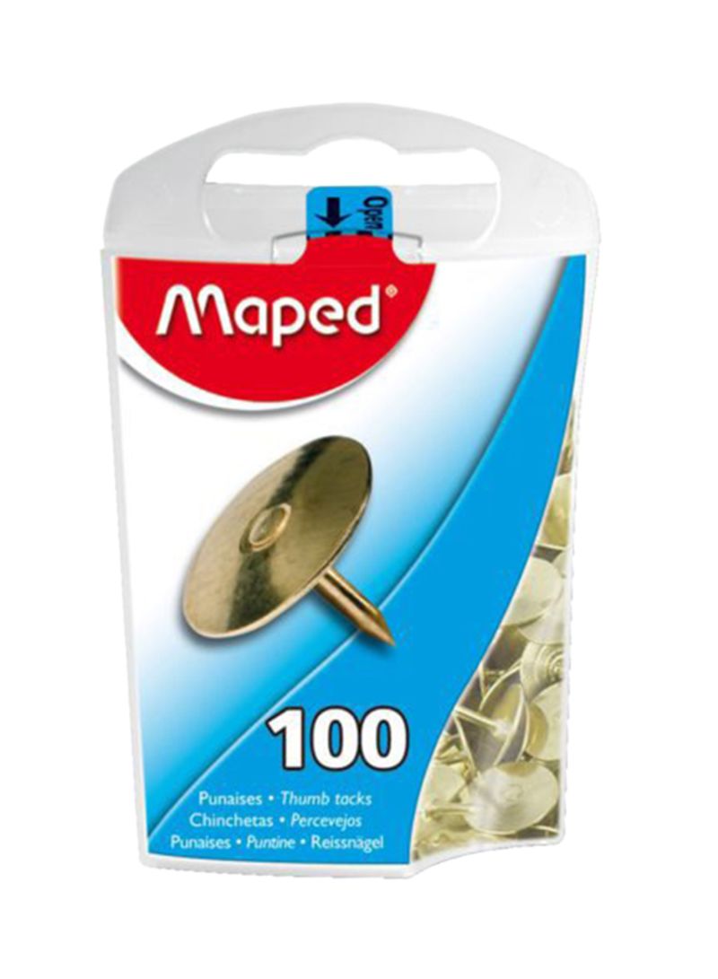 Maped D.Box 10mm Gold Thumb Tack 100pc - Al Masam Stationery LLC Main image