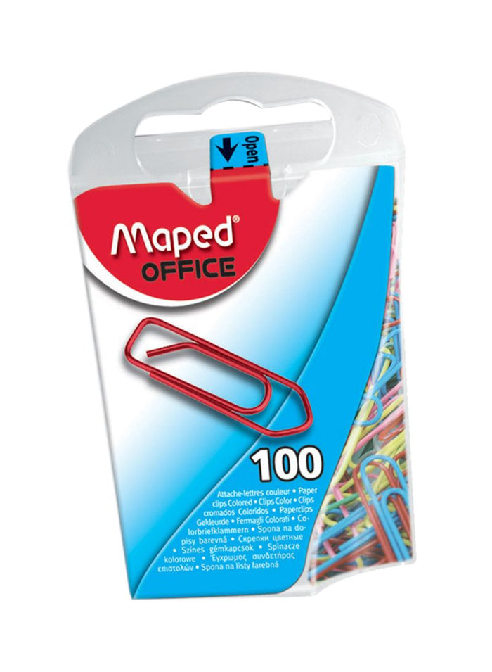 Maped D.Box 25mm colorful paper clips, 100-pack, perfect for organizing papers with vibrant, durable clips.