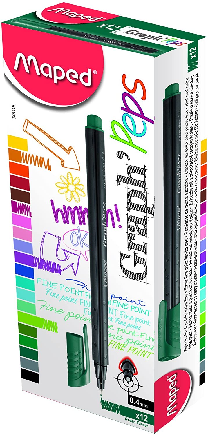 Maped Graph'Peps Fineliner Green Forest Box of 12Pcs - Al Masam Stationery LLC Main image