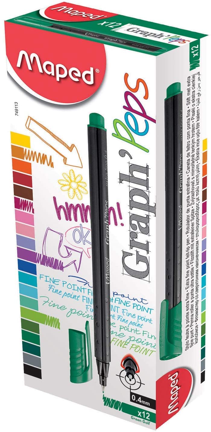 Maped Graph'Peps Fineliner Green Golf Box of 12 Secondary image
