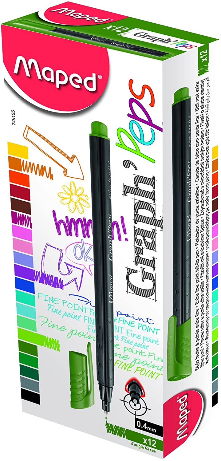 Maped Graph'Peps Fineliner Jungle Green Box of 12Pcs - Al Masam Stationery LLC Main image