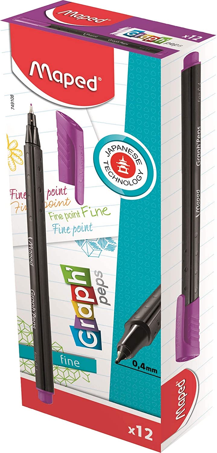 Maped Graph'Peps Fineliner Purple Sweety Box of 12 - Al Masam Stationery LLC Main image