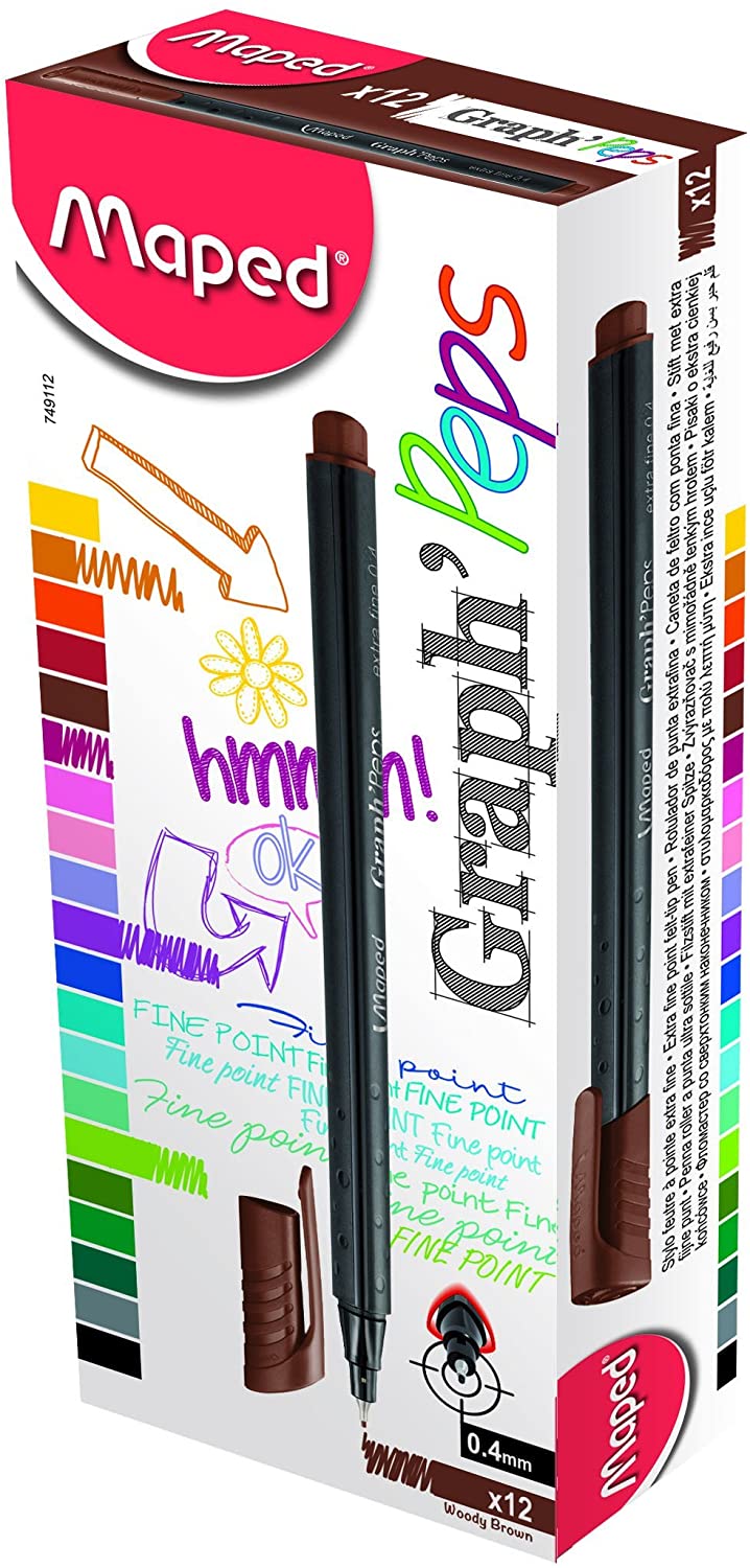 Maped Graph'Peps Fineliner Woody Brown Box of 12 - Al Masam Stationery LLC Main image