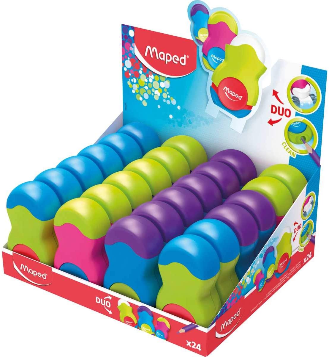 Maped Loopy 1Hole Sharpner-Eraser Translucent Display of 24PCs - Al Masam Stationery LLC Main image