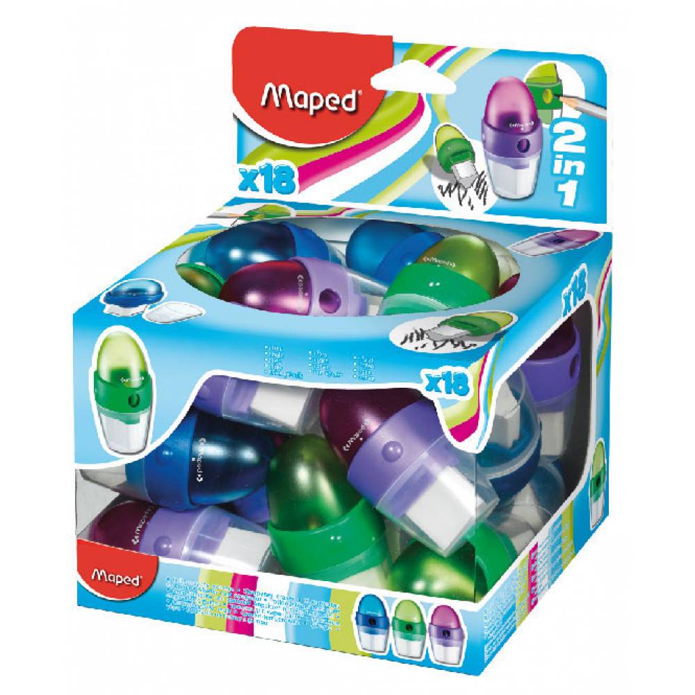 Maped Sharpner-Eraser Astro 1H Display of 18Pcs - Al Masam Stationery LLC Main image