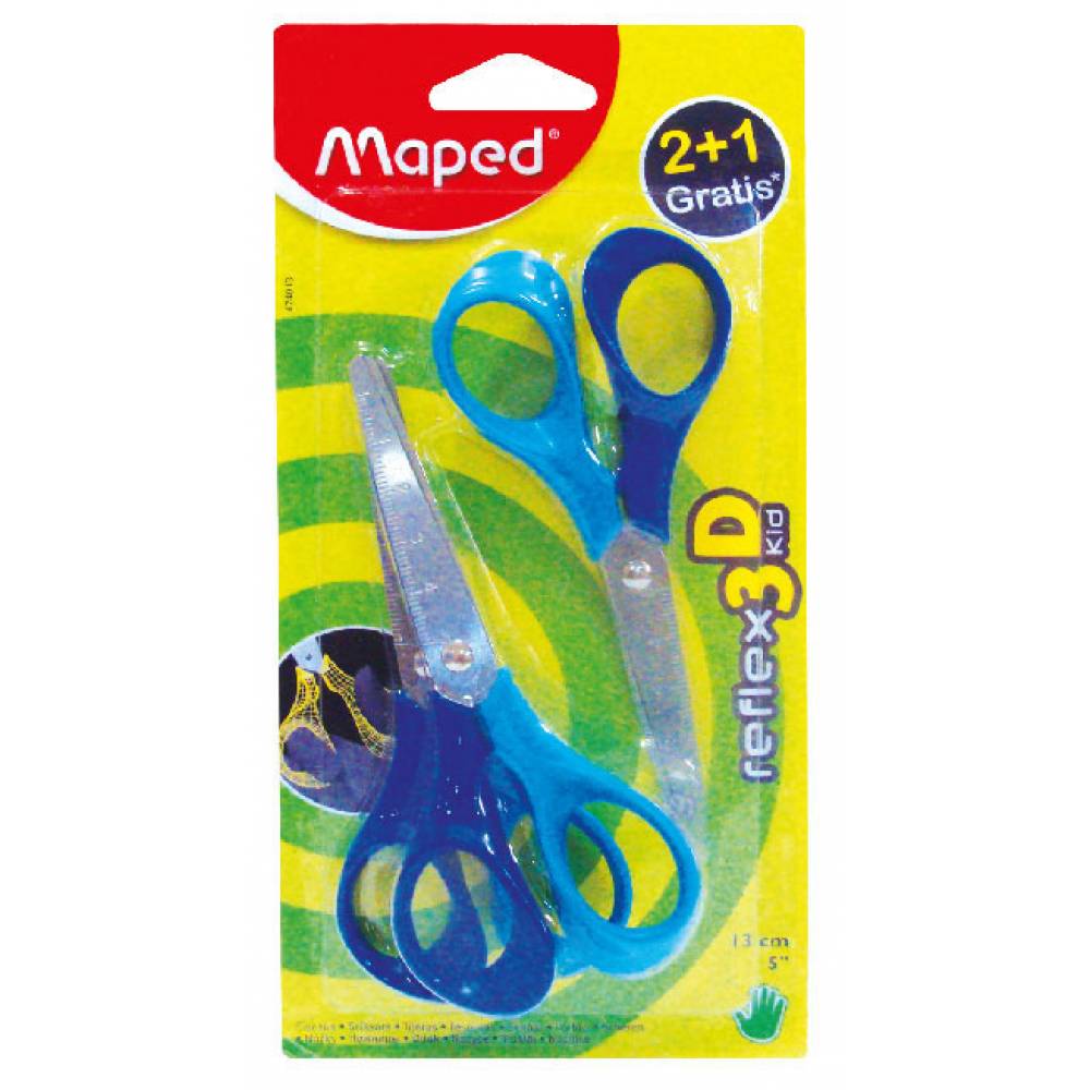 Maped Scissor 13cm Reflex Kid Blister Pack of 3Pcs - Al Masam Stationery LLC Main image