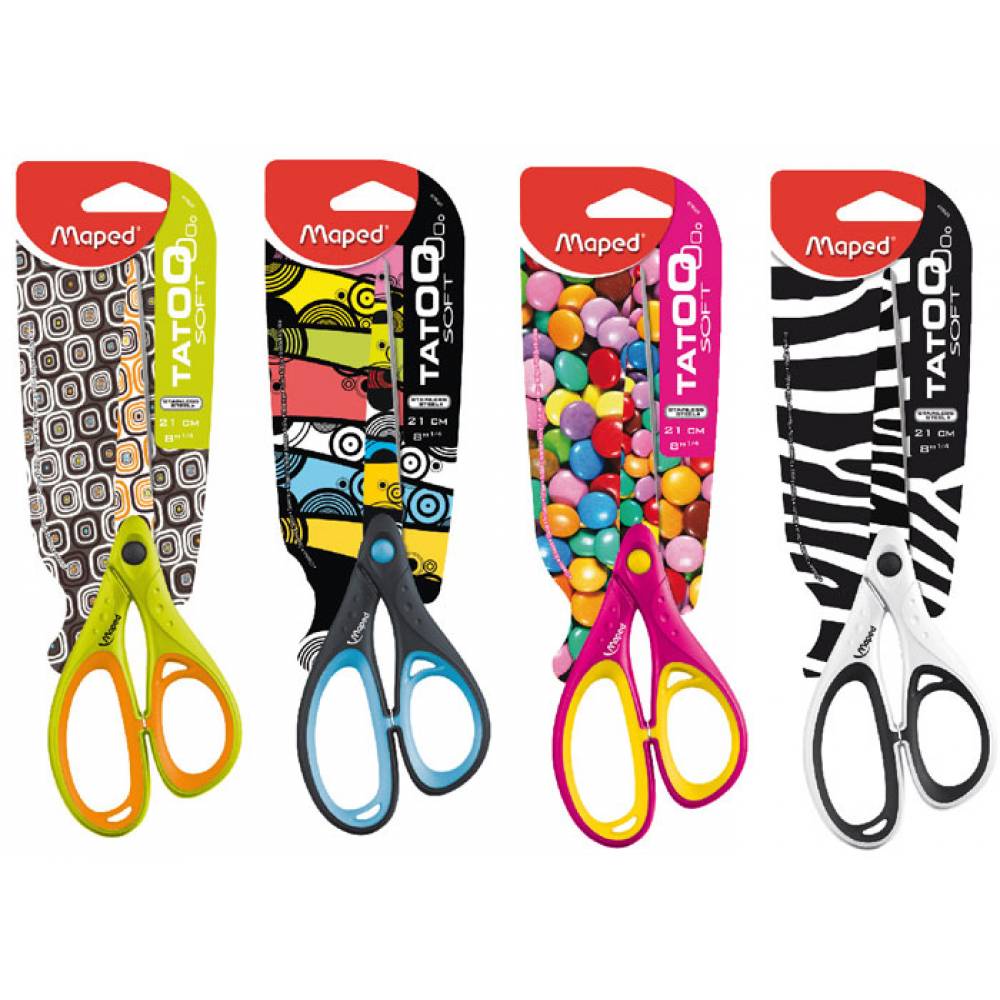Maped Scissor 21cm AsymTatoo Deco Blister Pack - Al Masam Stationery LLC Main image