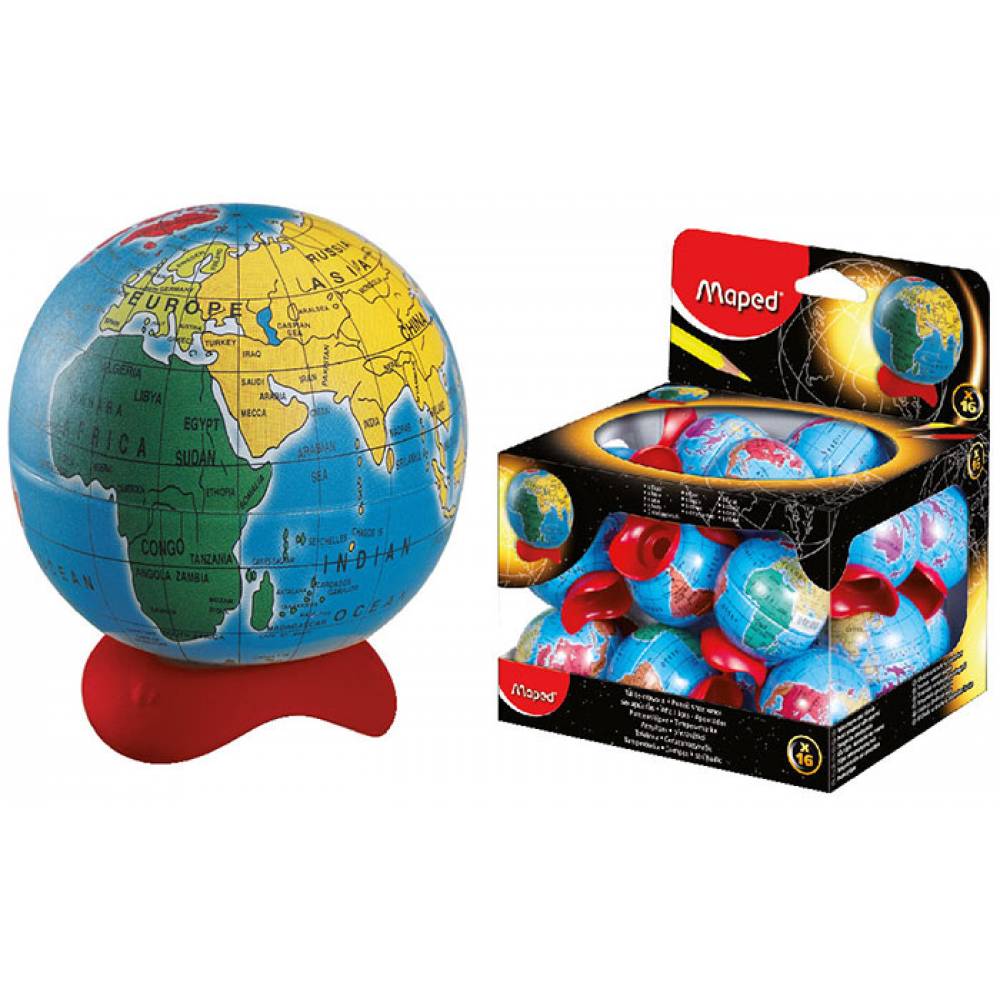 Maped Sharpner 1Hole Globe Display of 16Pcs - Al Masam Stationery LLC Main image