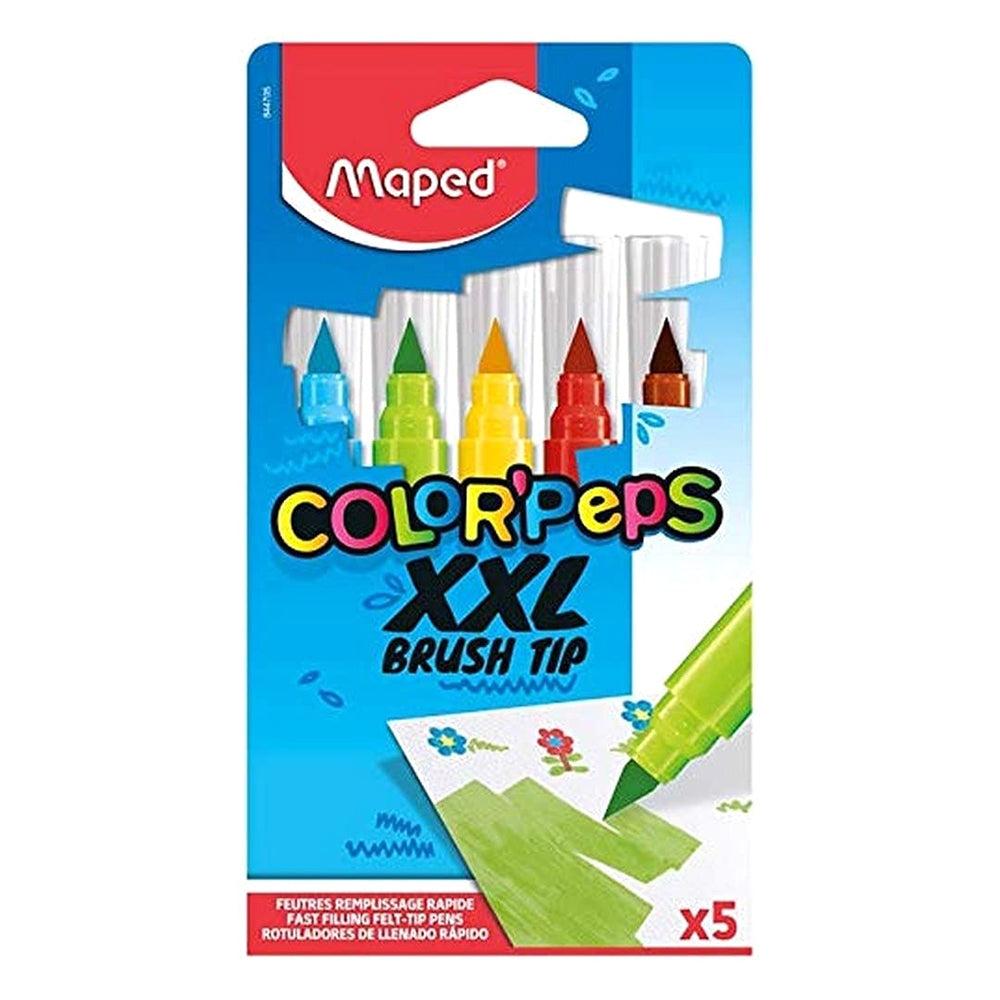 Maped Colors Peps Felt Tip Jumbo Tip Brush 5 Colors - Al Masam Stationery LLC Main image