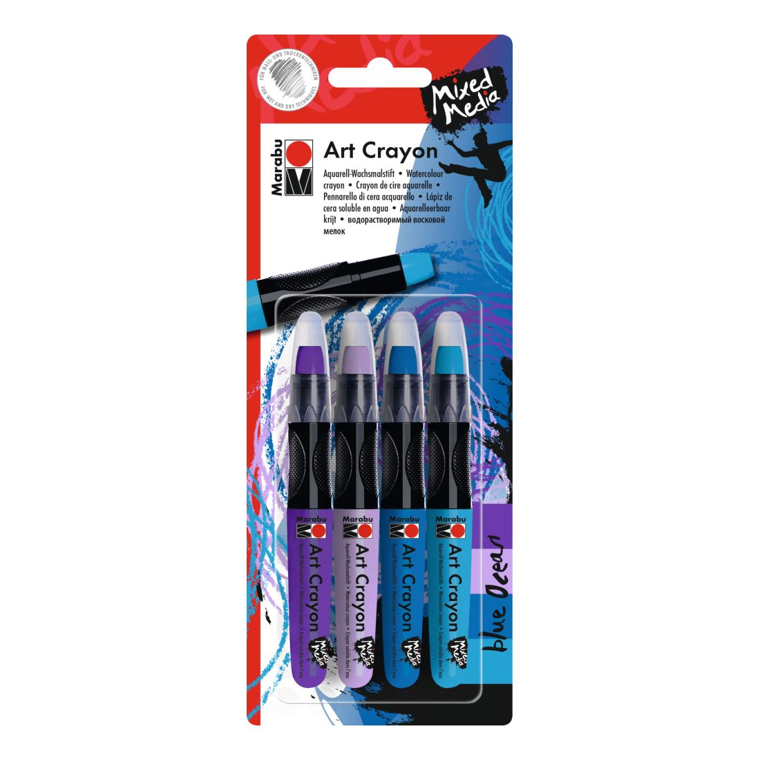 Marabu Art Crayon Blister Assortment Of 4 Blue Ocean - Al Masam Stationery LLC Main image