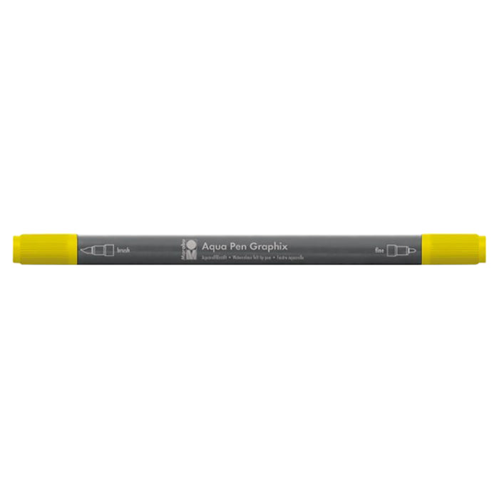 Marabu Aqua Pen Graphix in yellow 019, a fine-tip pen for art and craft projects, shown with cap on and ink tip visible.