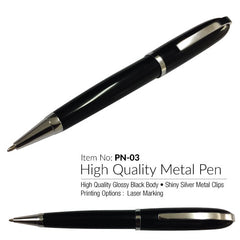 AMS-PN-03 (Ball Pen shiny Black chrome under the top and lower barrel , chrome parts) - Al Masam Stationery LLC