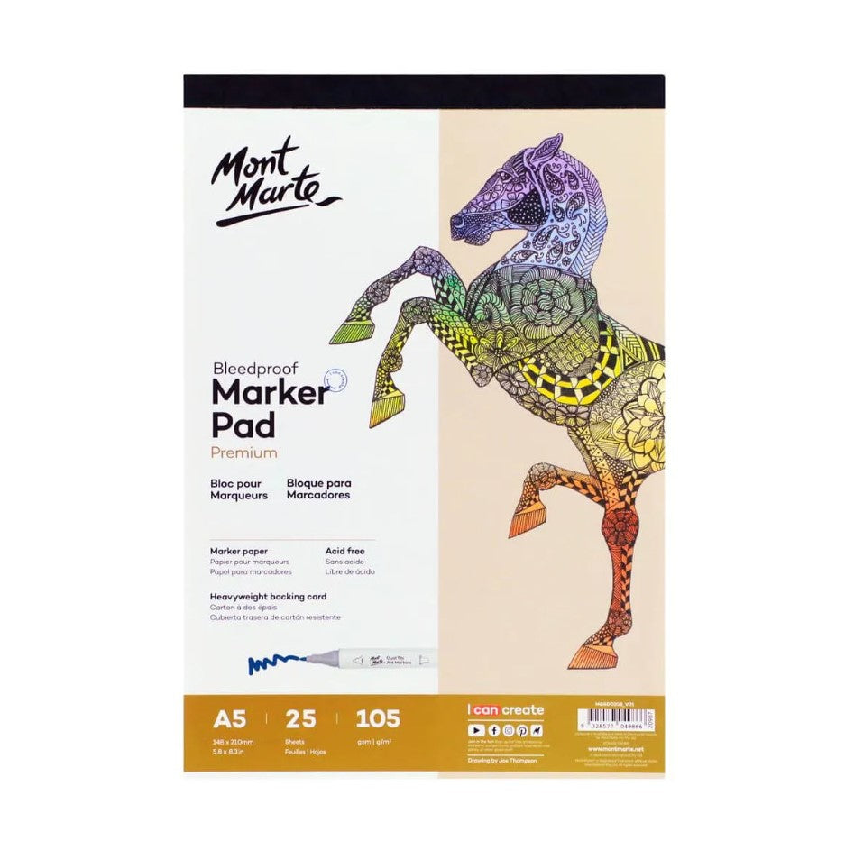Mont Marte Bleedproof Marker Pad 105gsm A5 25 Sheets - Al Masam Stationery LLC Main image