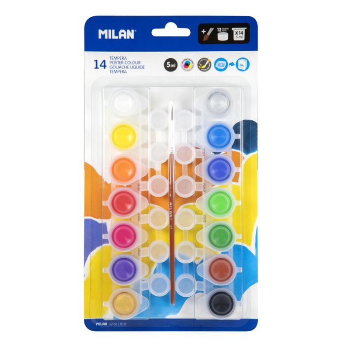 Blister pack with 14 jars 5 ml poster paint, 12 mixing pots and brush - Al Masam Stationery LLC Main image