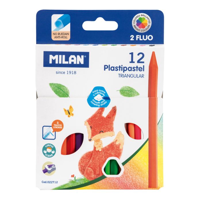 Box 12 triangular Plastipastel (contains 2 fluo colours) - Al Masam Stationery LLC Main image