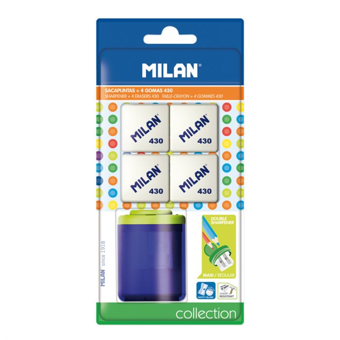 Milan Collection Pencil sharpener + 4 erasers 430 - Al Masam Stationery LLC