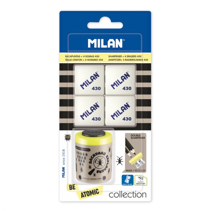 Milan Collection Be Atomic special series sharpener + 4 erasers 430 - Al Masam Stationery LLC Main image