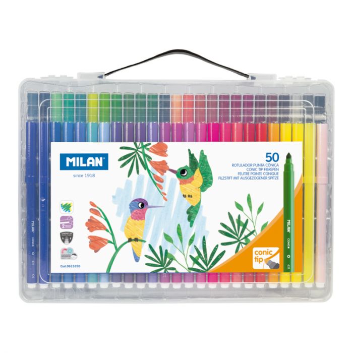 Transparent briefcase 50 conical tip fibrepens (hummingbird design) - Al Masam Stationery LLC Main image