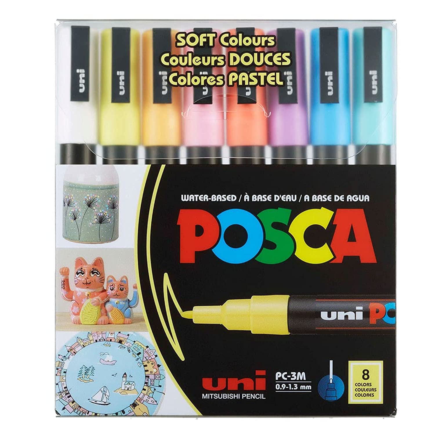 Mitsubishi 3M Uni Posca Bullet Tip Soft Colors Marker 8 Pcs Pack - Al Masam Stationery LLC Main image