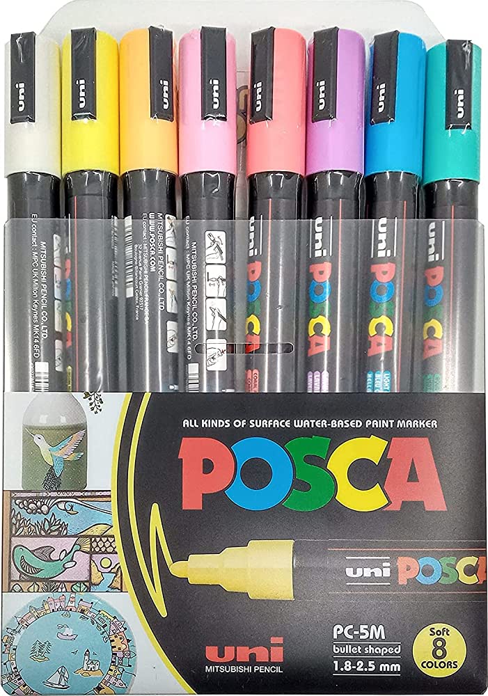 Mitsubishi 5M Uni Posca Bullet Tip Dark Colors Marker 8 Pcs Pack - Al Masam Stationery LLC Main image