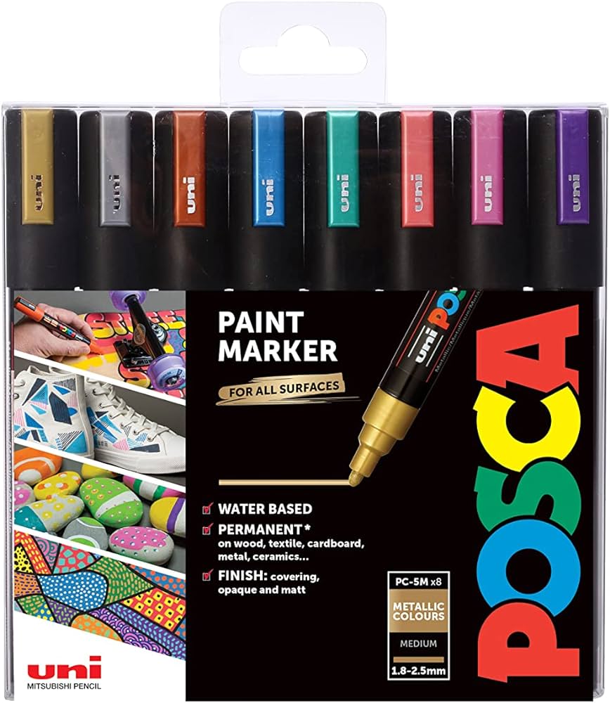 Mitsubishi 5M Uni Posca Bullet Tip Matelic Colors Marker 8 Pcs Pack - Al Masam Stationery LLC Main image