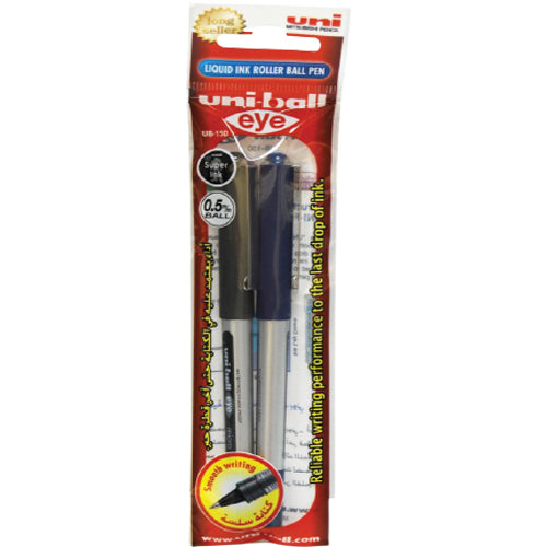 UB 150 Uni Ball Eye Micro Rol pen Blister Pack of 2 Blue and Black - Al Masam Stationery LLC Main image